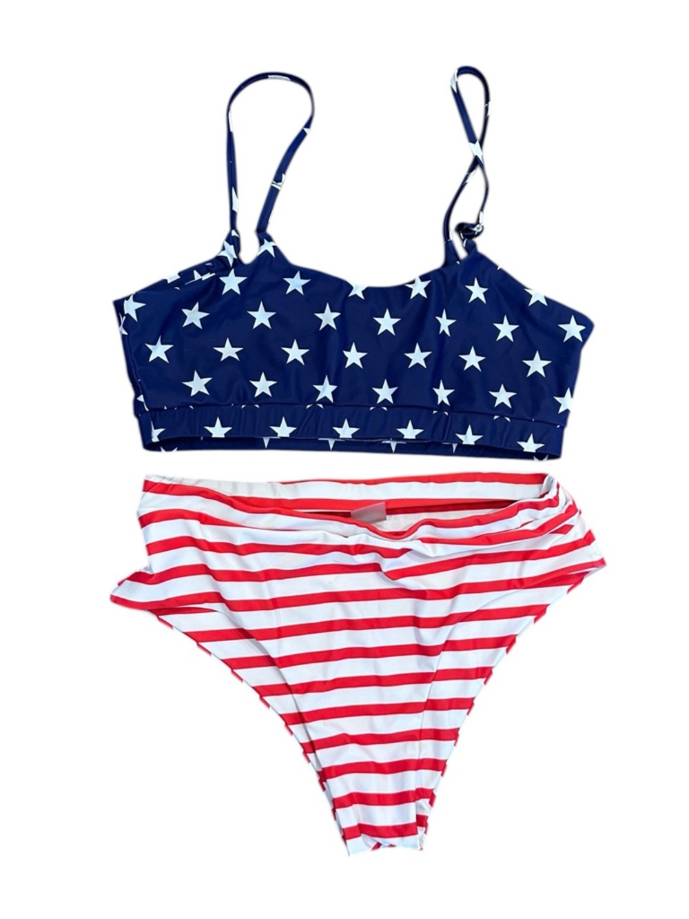Kate Kasin Women’s 2 Piece High Rise Bikini Swimsuit Patriotic American Flag XL